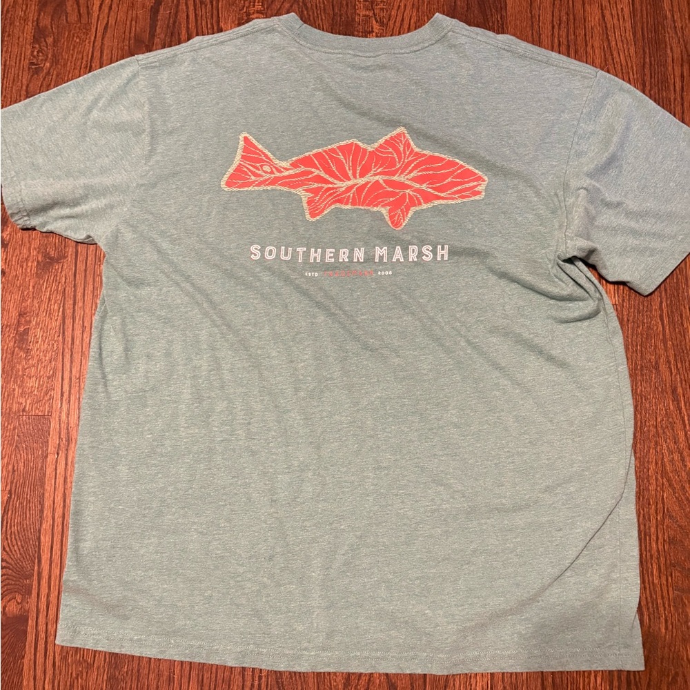 Southern Marsh Seafoam Green Tee with Coral Fish Print